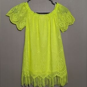 Lily Pulitzer Fringe Neon Yellow Top, Size:XS, Color:Neon Yellow